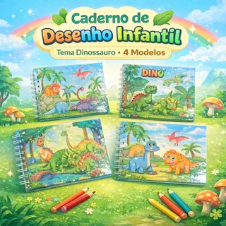 Caderno de Desenho para Crianças Tema Dinossauro, Uso Escolar e Recreativo em Oferta na Shopee