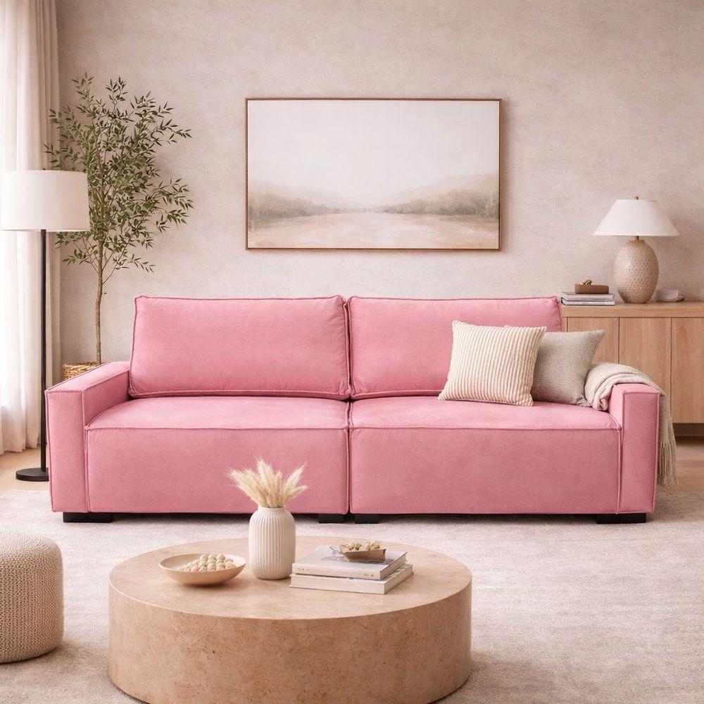 Sofá 3 Lugares Moderno Contemporâneo Sala Recepção Suede Cor:rose