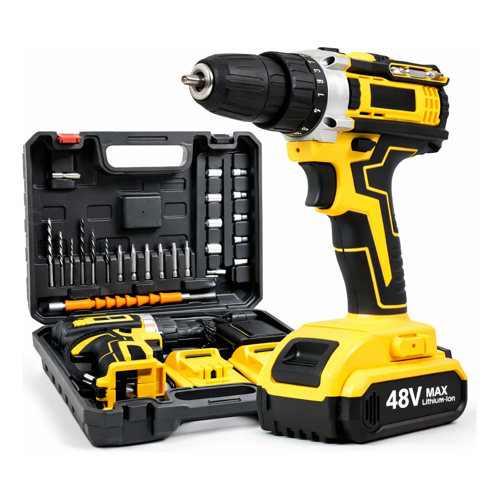 Furadeira Parafusadeira Sem Fio 48v com 2 Baterias Cor Amarelo | Shopee ...