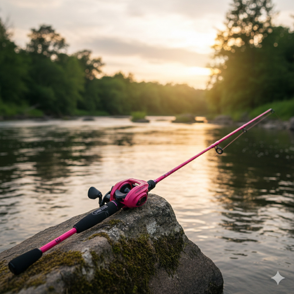 Vara de Pesca Rosa Completa 1,74m Carbono IM6 Tubulçar + Carretilha ...