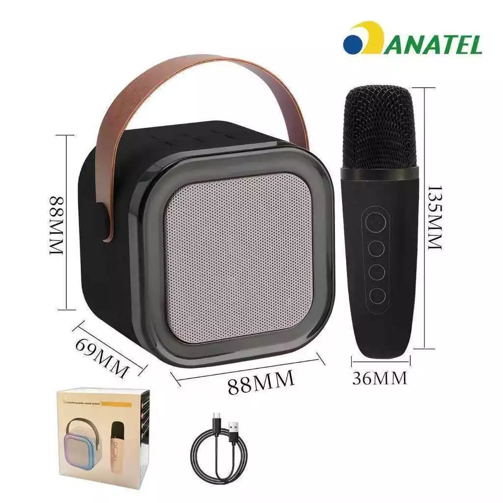 Mini alto-falante portátil sem fio Bluetooth para karaokê, com microfone único e duplo