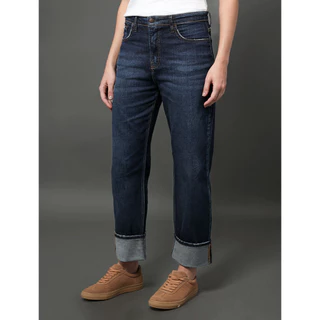 Calça Jeans Feminina Straight Barras Dobradas Calvin Klein Jeans - Marinho em Oferta na Shopee