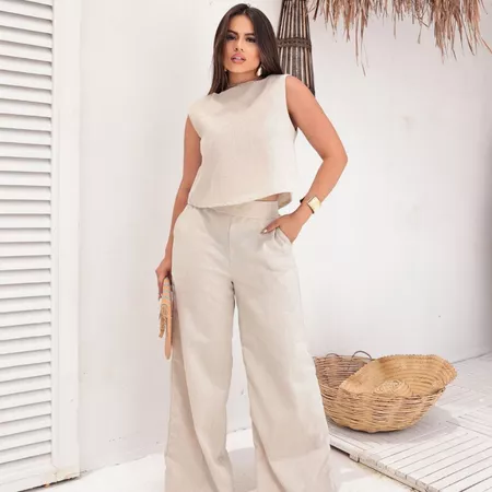 Conjunto Feminino Calça + Blusa Linho