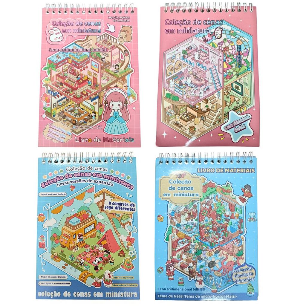 Caderno Coleção De Cenas Em Miniaturas 3D 8 Cenários C/ Pinça Adesivos ...