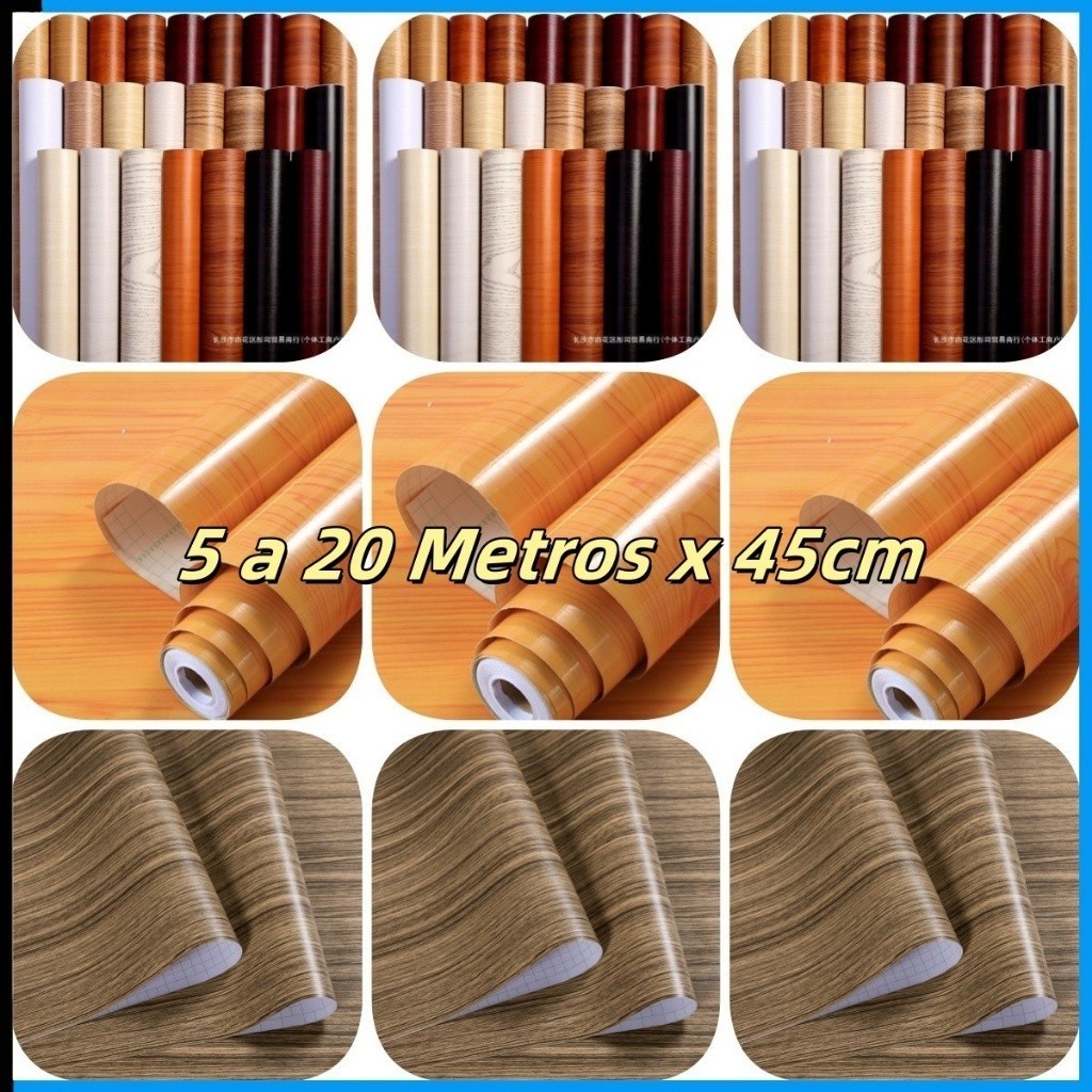 Foto de Papel Adesivo Madeira Escura Varias Cores 5 Metros x 45cm para Decoração de Sala, Quarto. Escritório