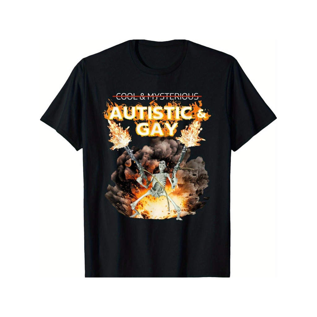 Camiseta Unissex Autismo Gay Caveira Meme Conscientização Aceitação Estampado Divertido Confortável Estiloso Casual