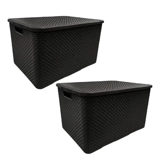 Kit com 2 caixa cesto organizadora com tampa preta rattan 7 litros em Oferta na Shopee
