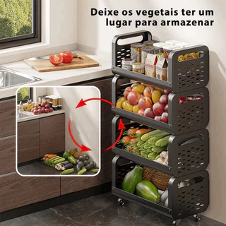 Prateleira Deslizante Aço Inox 120kg | 4 Andares Ajustáveis + Rodízios 360° para Cozinha/Banheiro | Instalação Sem Obra em Oferta na Shopee