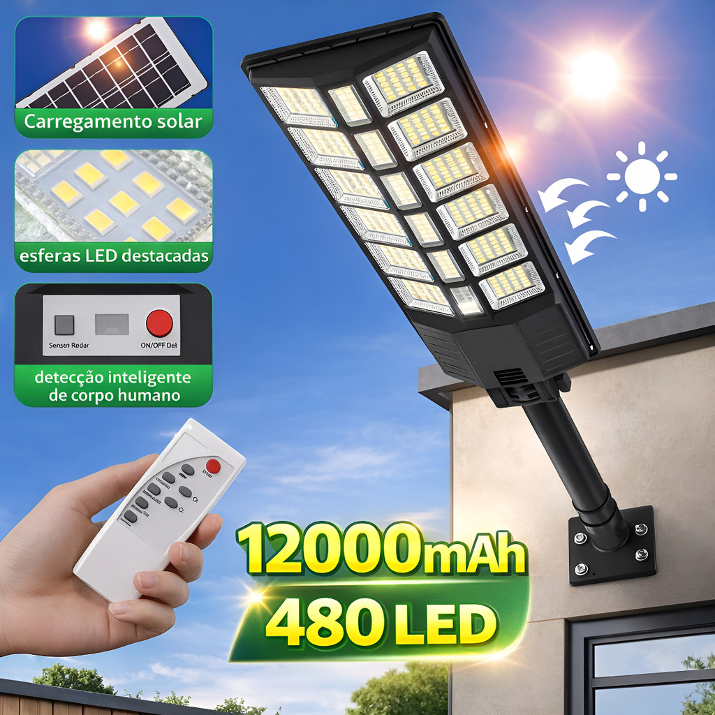 Holofote Solar 850w Refletor Poste 12000mah 0 Eletricidade | Shopee Brasil