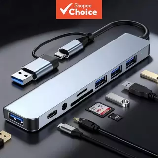 Hub USB C 8 Em 1 3.0 , Com 1 X 3 X 2.0 E , Leitor De Cartão SD/TF , Portas Aux De 3.5 Mm Divisor De Alumínio em Oferta na Shopee