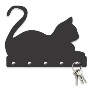 Porta Chaves Gato Deitado Decorativo Com Ganchos Mdf 3mm