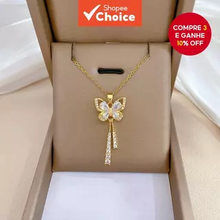 Colar De Borla De Borboleta Para Mulheres Joias De Clavícula De Cristal De Aço De Titânio em Oferta na Shopee