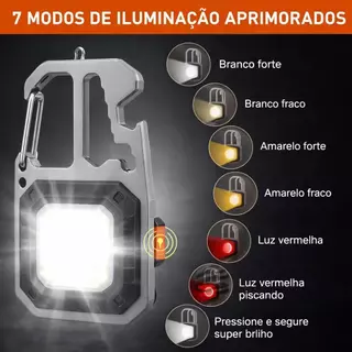 Mini Lanterna Refletor 7 em 1 com Ferramentas Recarregável Aleatória Abridor de Lata e Chaveiro