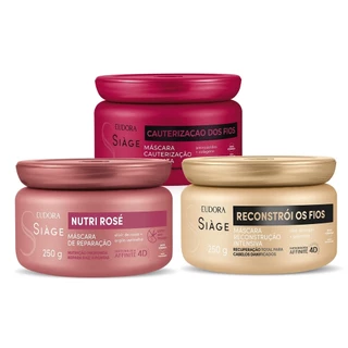 Eudora Kit Máscara Capilar Siàge: Cauterização dos Fios 250g + Reconstrói os Fios 250g + Nutri Rosé 250g em Oferta na Shopee