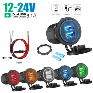 Carregador De Carro USB Duplo 5V 3.1A 12V Com Painel Adaptador De Energia À Prova D'água Tomada Para Veículo, Barco, C