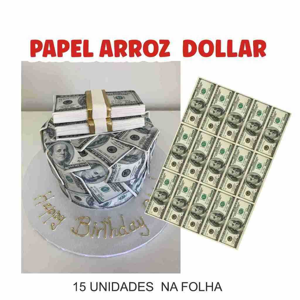 PAPEL DE ARROZ DOLLAR BOLO FESTA COMESTIVEL CONFEITARIA