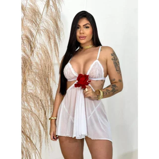 Camisola Sexy com Abertura Tule Com Calcinha De Regulagem Feminina em Oferta na Shopee