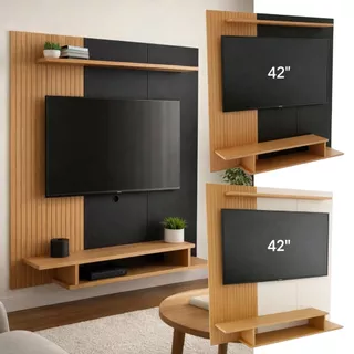 Painel TV Ripado Mônaco 42 Polegadas Nichos Organizador Bancada MDF 12mm Sala Moderna Ideal em Oferta na Shopee