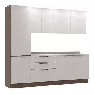 Cozinha Modulada Pequena Herval Amsterdam, 7 Peças, Off White e Avelã, com tampo em Oferta na Shopee