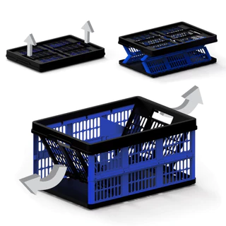 Caixa Organizadora Dobrável Multiuso Cesto 45 Litros Grande Azul Desmontável Empilhável Abre Fecha em Oferta na Shopee