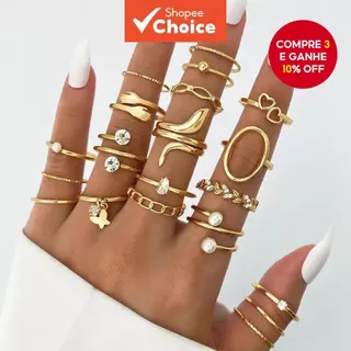 Conjunto De Anel Com Pingente De Borboleta De Cobra De Trigo Em Camadas , 20 Peças De Anéis De Ouro Para Mulheres , Joia em Oferta na Shopee