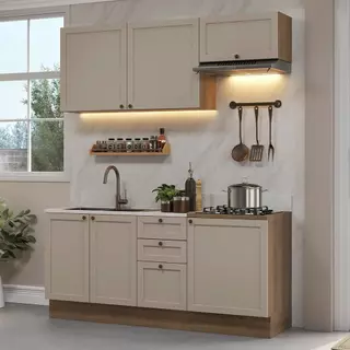 Armário de Cozinha Compacta 180 cm Rustic/Crema Vik Madesa 01 em Oferta na Shopee