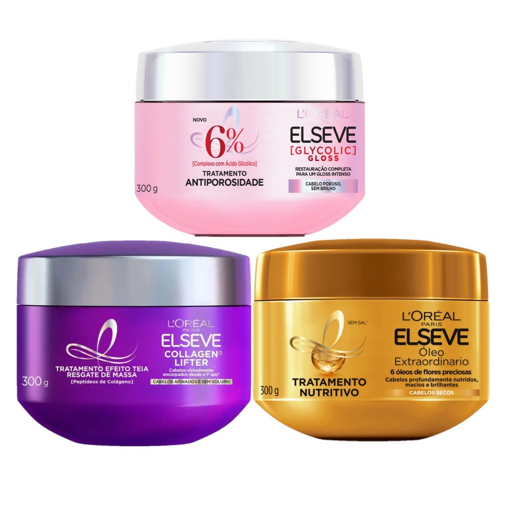 KIT ELSEVE MÁSCARA COLÁGENO + GLYCOLIC + OLEO EXTRAORDINÁRIO 300G ...