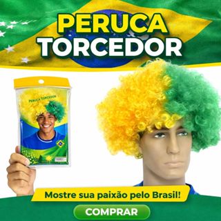 Peruca Torcedor Brasil Verde Amarelo Copa Fantasia Carnaval em Oferta na Shopee