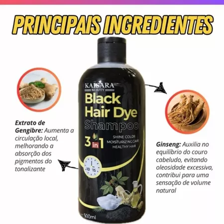 Shampoo Tonalizante Preto Grande 500 Ml Kaissara - Tintura - Preta Para Cabelos