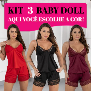Kit com 3 Baby Doll Short Doll Pijama Feminino Verão em Oferta na Shopee