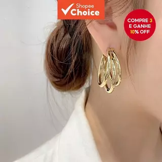 Brincos De Argola Semicírculo Irregular Para Mulheres , Joias Elegantes Multicamadas Versáteis em Oferta na Shopee
