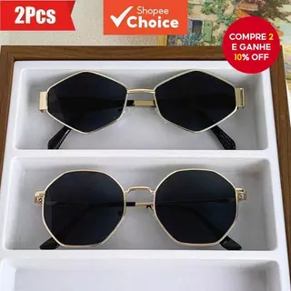 2 peças de óculos da moda para mulheres, armações de metal rombus e hexagonal, óculos Y2K, estilo retrô em Oferta na Shopee