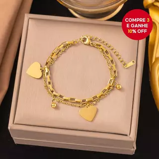 Pulseira Com Pingente De Coração Em Aço Inoxidável Dourado , Pulseiras Versáteis Para Joias Femininas em Oferta na Shopee
