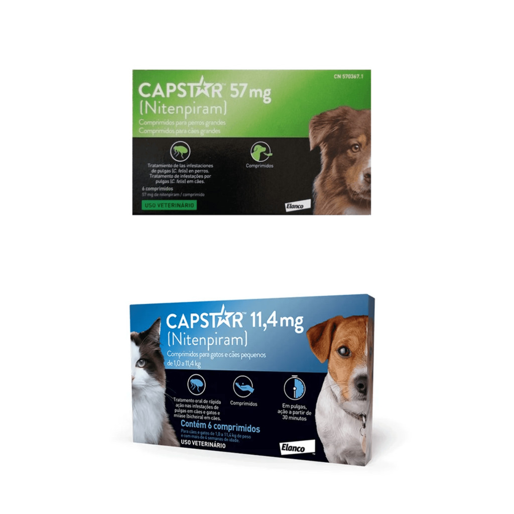 Capstar 11,4mg 57mg Antipulgas Para Cães e Gatos de 1kg até 57kg 6 ...