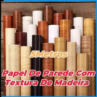 Papel Adesivo Madeira 5 Metros x 45cm Realista 3D para Decoração de Ambiente, Envelopamento de Móveis