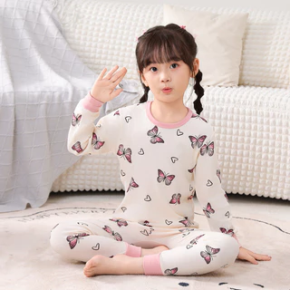 Crianças Meninas Pijamas Define Novo Outono Inverno Dos Desenhos Animados Borboleta Impresso Algodão Loungewear Tamanho em Oferta na Shopee