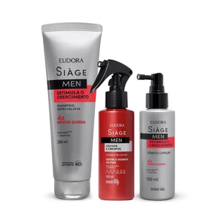 Combo Siàge Men: Shampoo Estimula o Crescimento 250ml + Ativador de Cachos 100ml + Tônico Capilar 100ml em Oferta na Shopee