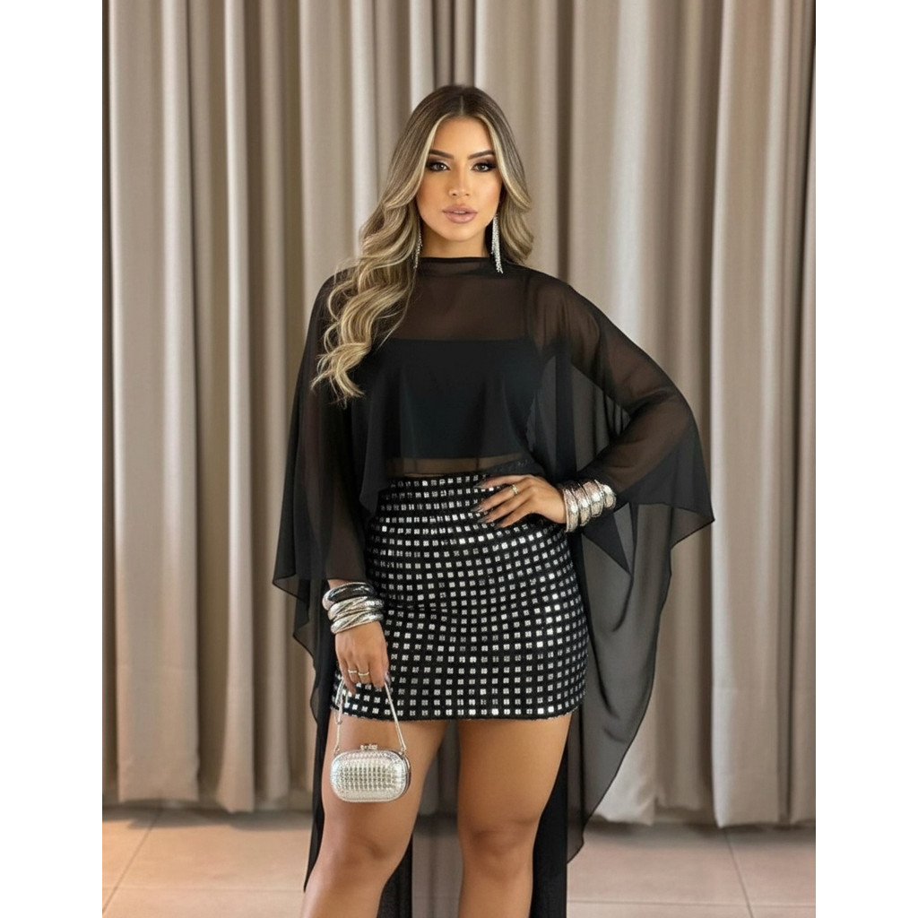 Bata Capa De Tule Estilo Mullet Ana Castela | Shopee Brasil