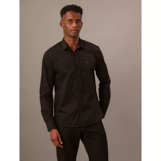 Camisa Manga Longa Regular Lisa Básica Logo No Peito Calvin Klein Jeans - Preto em Oferta na Shopee