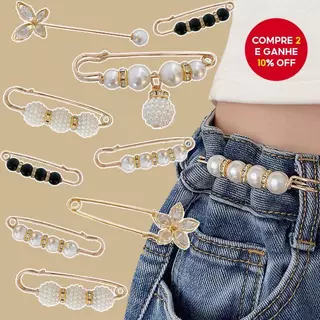 Broche De Cintura Ajustável , Clipe De Calças De Pérola Falsa Para Mulheres , Apertador De Roupas , Presente De Outono E em Oferta na Shopee