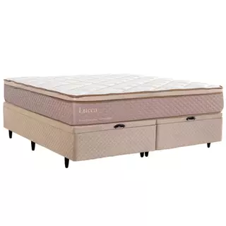 Cama Baú King Herval Lucca, Molas Ensacadas, Suede Bege, 73x193x203 cm em Oferta na Shopee
