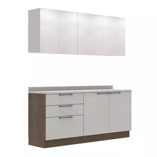 Cozinha Modulada Pequena Herval Amsterdam, 6 Peças, Off White e Avelã, com tampo em Oferta na Shopee
