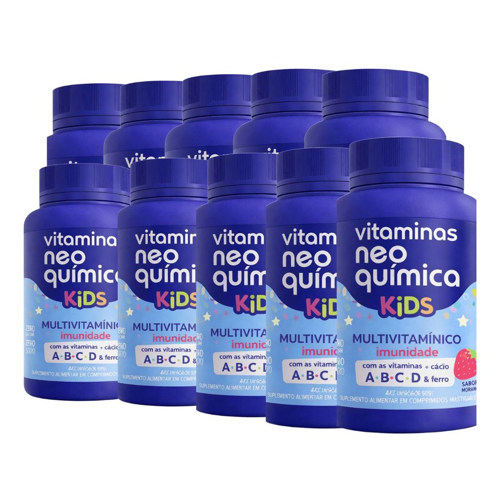 Kit 10 Vitamina Kids Neo Química Morango 60 Comprimidos | Shopee Brasil