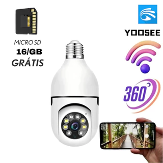 Câmera Lâmpada Wi-Fi IP E27 Giratória PTZ Full HD Yoosee Visão Noturna com Áudio e Cartão MicroSD 16GB