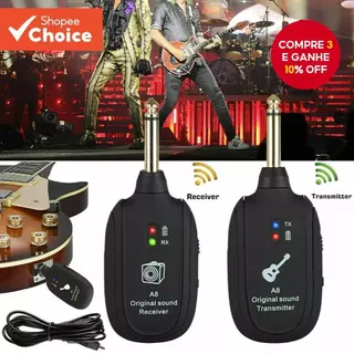 A8 UHF Guitarra Sistema Sem Fio Transmissor Receptor Recarregável Embutido Para Elétrica Baixo em Oferta na Shopee