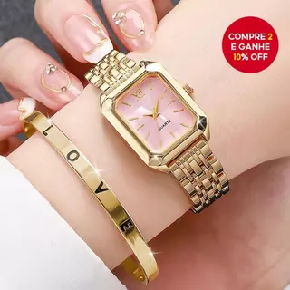 Luxo Novo Conjunto de Relógio Pulseira em Aço Inoxidável Moda para Mulheres Uso Diário Presente de Dia dos Namorados em Oferta na Shopee