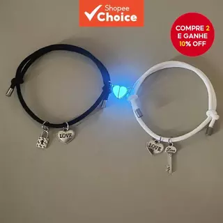 Coração Luminoso Amor Prata Bloqueio E Chave Casal Pulseiras Conjunto 2 Pçs Romântico Corda Ajustável Jóias em Oferta na Shopee