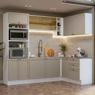 Armário de Cozinha Completa de Canto 399 cm Branco/Crema Vik Madesa 02 em Oferta na Shopee