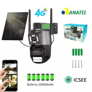 Câmera de Segurança 4G Solar com Bateria 10800mAh, IP66, PTZ 355°/90°, Detecção Humana, Áudio 2 Vias (iCSee)  marisa em Oferta na Shopee