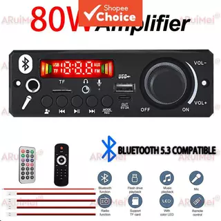 Amplificador 80W 2x40W Bluetooth 5.0 DC 7-24V Leitor De MP3 Para Carro Gravação FM USB em Oferta na Shopee